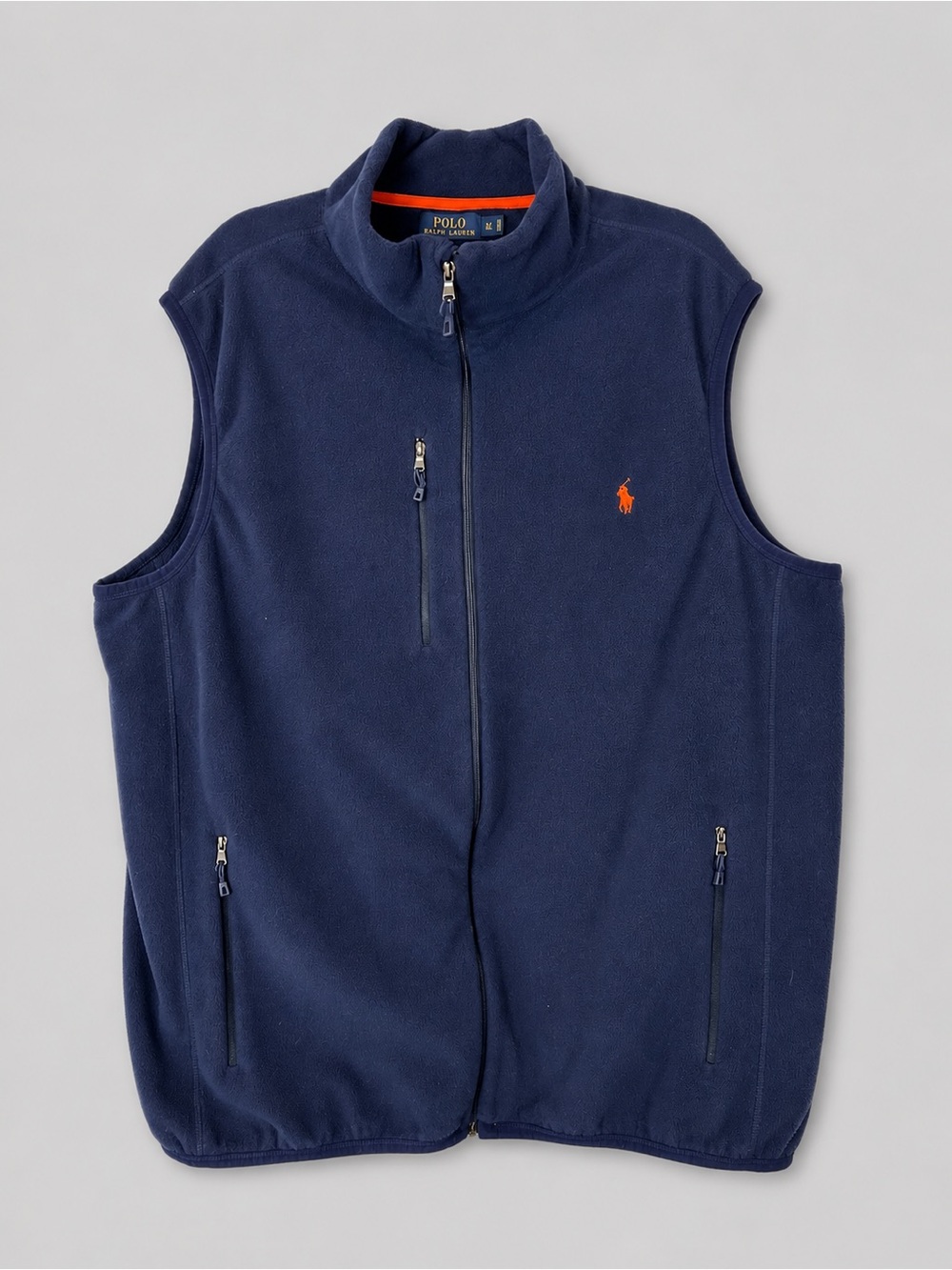 Polo Ralph Lauren Navy Fleece Full Zip Vest XL TALL Orange Pony Logo Classic